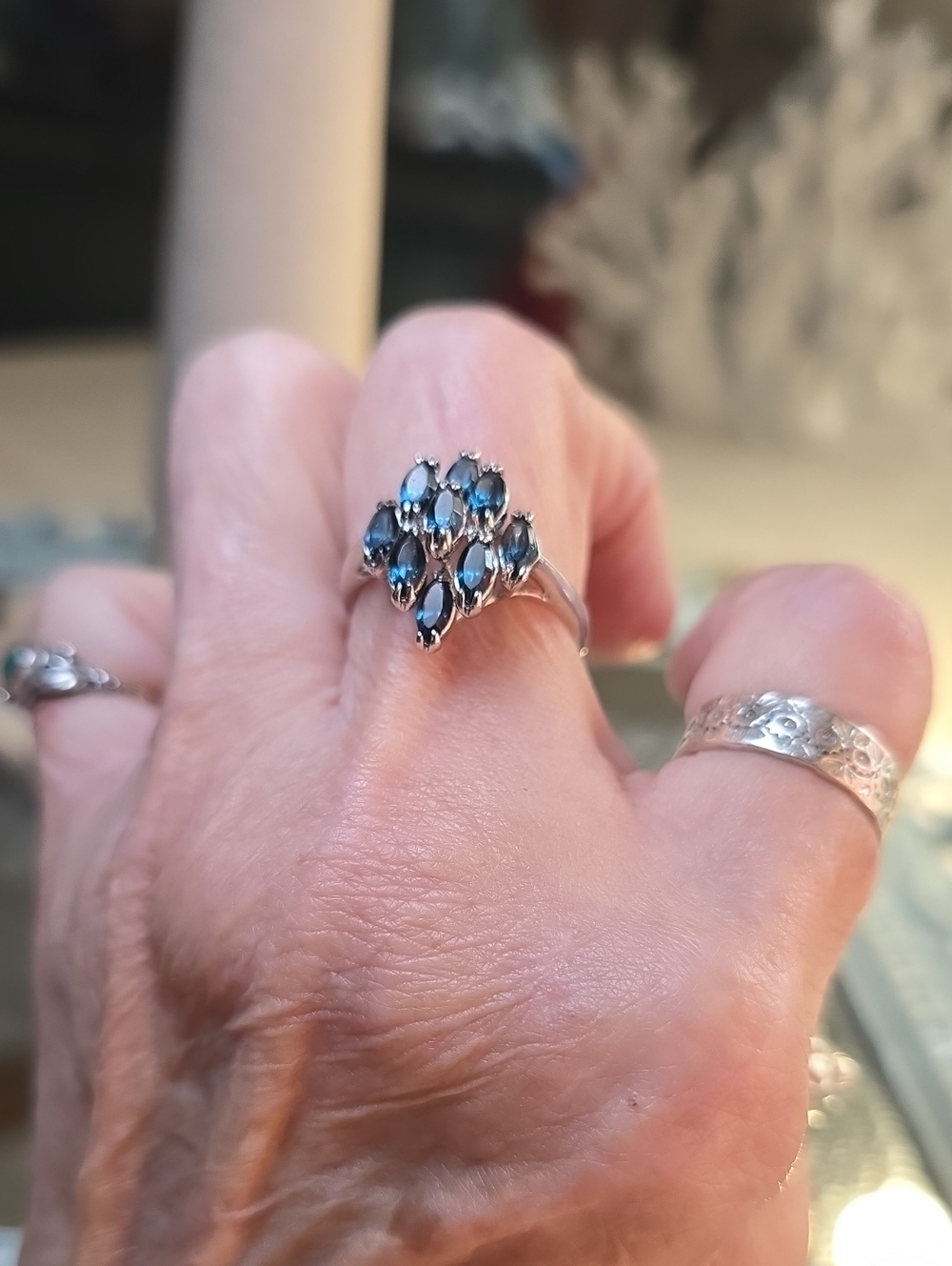 Silver Sapphire Ring Size 10